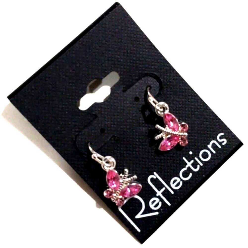 Elegant Silver tone Pink Butterfly Drop Earrings Stylish Women's Fashion Jewelry